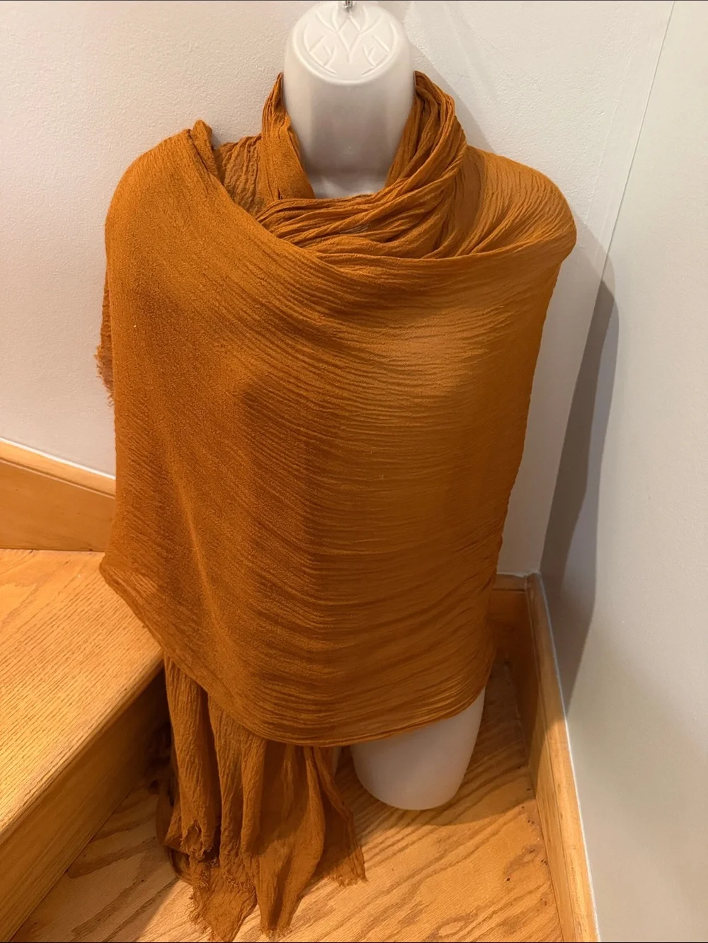 CHAN LUU Camel Rust Terracotta Cashmere Silk Blend Fringe Scarf Wrap